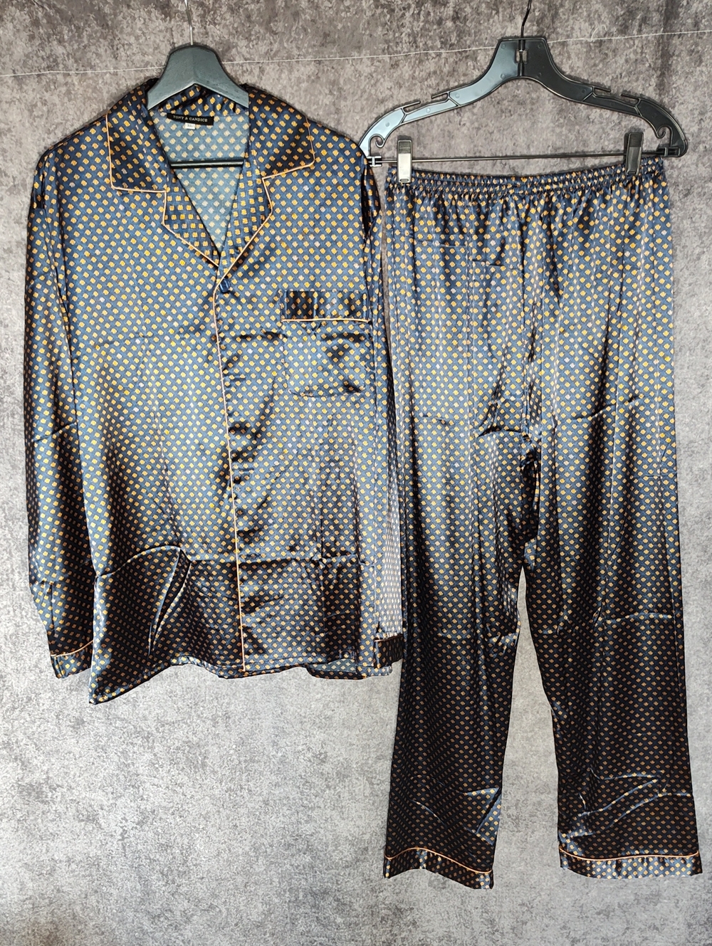Men's Black and Gold Satin Pajama Set - Classic Two-Piece Lounge Set
